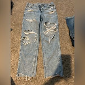 American Eagle Outfitters Light Blue Distressed Straight Leg Jeans
